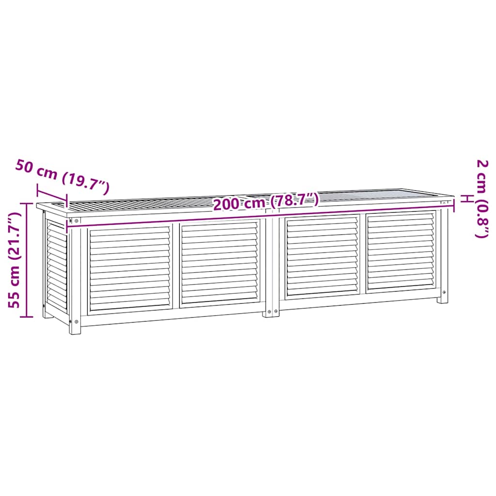 Contenitore Giardino con Borsa 200x50x55 cm Legno Massello Teak 363274