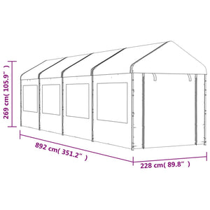 Gazebo con Tetto Bianco 8,92x2,28x2,69 m in Polietilene
