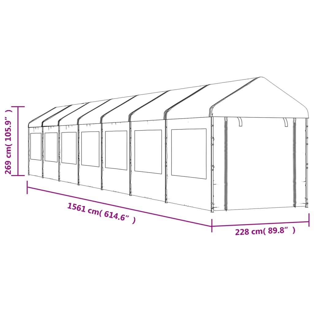 Gazebo con Tetto Bianco 15,61x2,28x2,69 m in Polietilene 3155483
