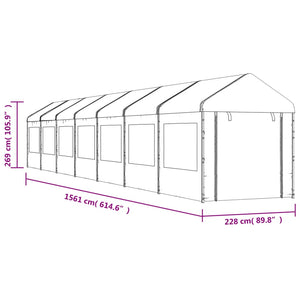 Gazebo con Tetto Bianco 15,61x2,28x2,69 m in Polietilene 3155483