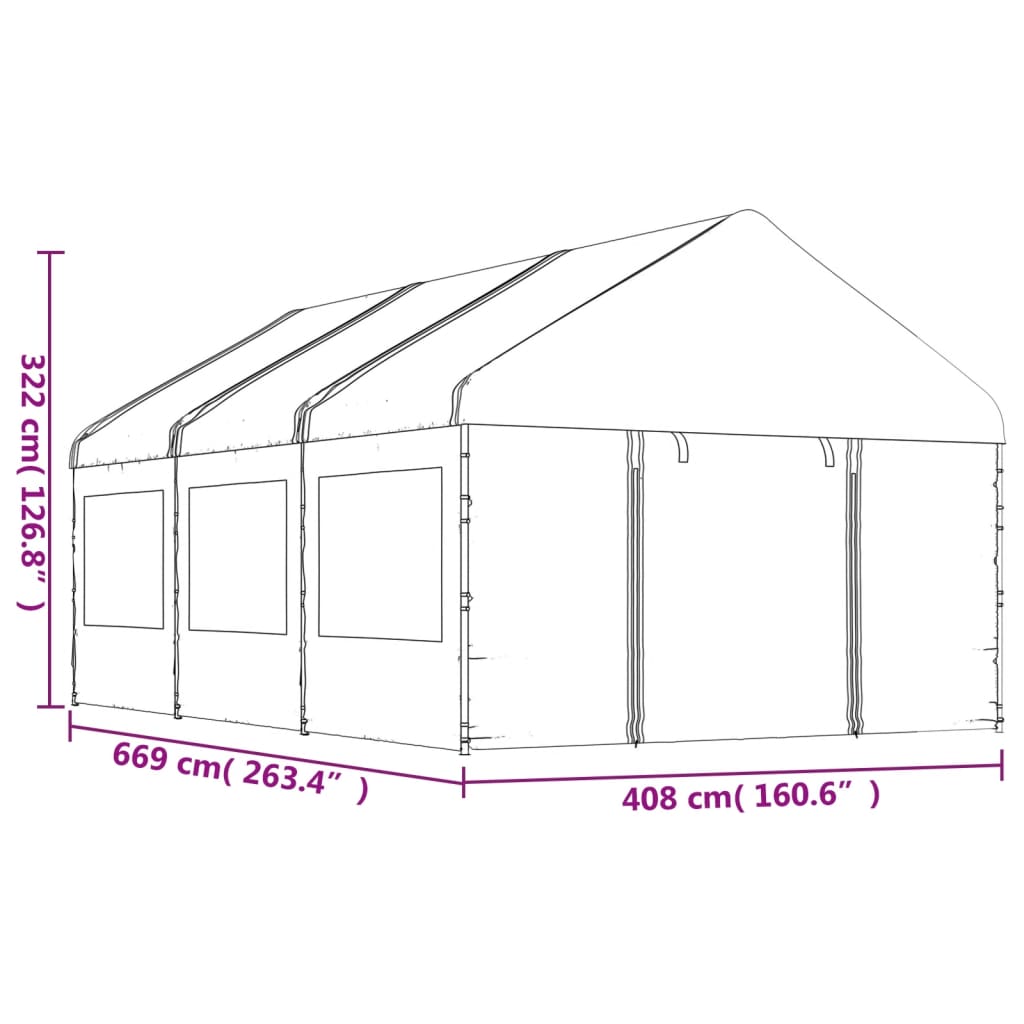 Gazebo con Tetto Bianco 6,69x4,08x3,22 m in Polietilene 3155487