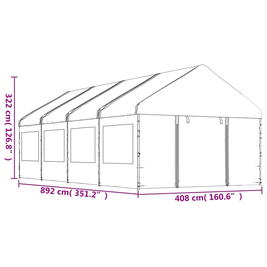 Gazebo con Tetto Bianco 8,92x4,08x3,22 m in Polietilene 3155488