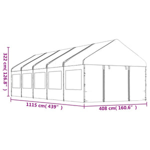 Gazebo con Tetto Bianco 11,15x4,08x3,22 m in Polietilene