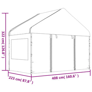 Gazebo con Tetto Bianco 11,15x4,08x3,22 m in Polietilene