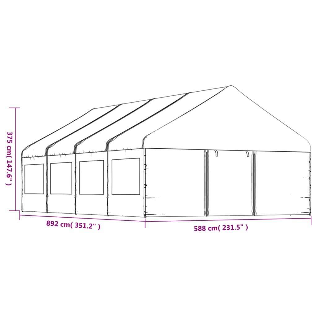 Gazebo con Tetto Bianco 8,92x5,88x3,75 m in Polietilene 3155496
