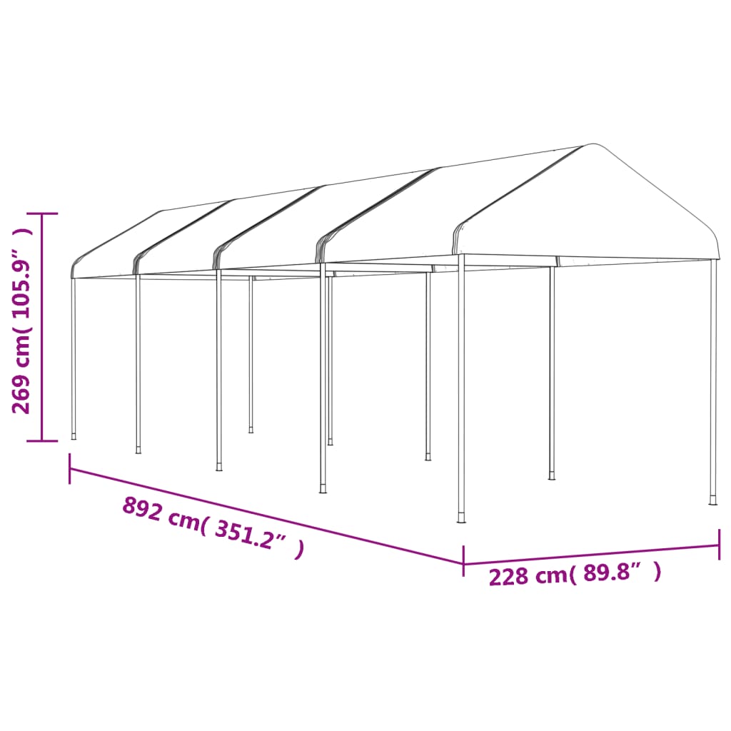 Gazebo con Tetto Bianco 8,92x2,28x2,69 m in Polietilene 3155504