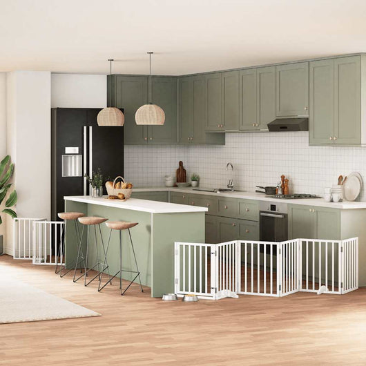 vidaXL Cancello Cani Porta Pieghevole Bianco 9 Pannelli 450 cm Pioppo