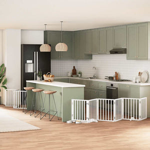 Cancello Cani Porta Pieghevole Bianco 9 Pannelli 450 cm Pioppo 3155535