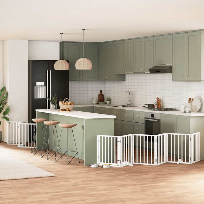 Cancello Cani Porta Pieghevole Bianco 9 Pannelli 450 cm Pioppo 3155535