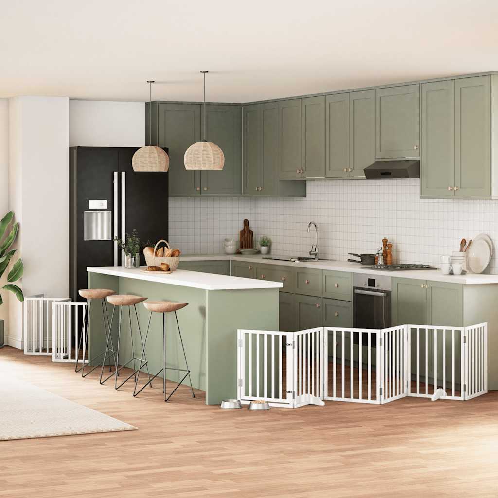 vidaXL Cancello Cani Porta Pieghevole Bianco 12 Pannelli 600 cm Pioppo