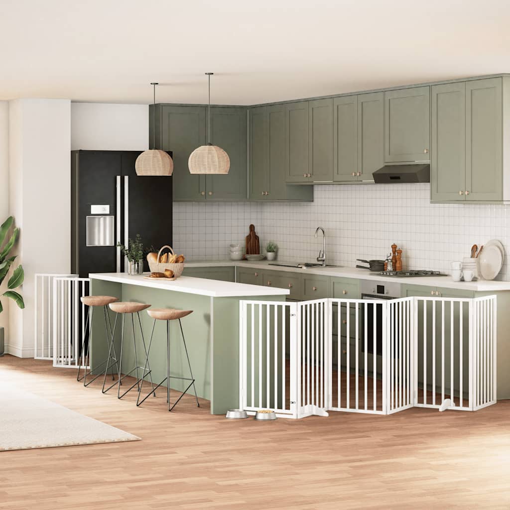 vidaXL Cancello Cani Porta Pieghevole Bianco 12 Pannelli 600 cm Pioppo