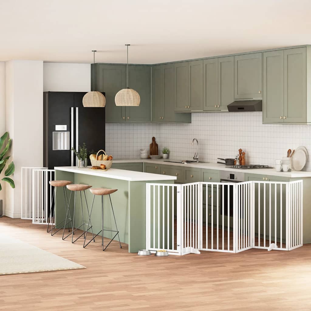 vidaXL Cancello Cani Porta Pieghevole Bianco 15 Pannelli 750 cm Pioppo