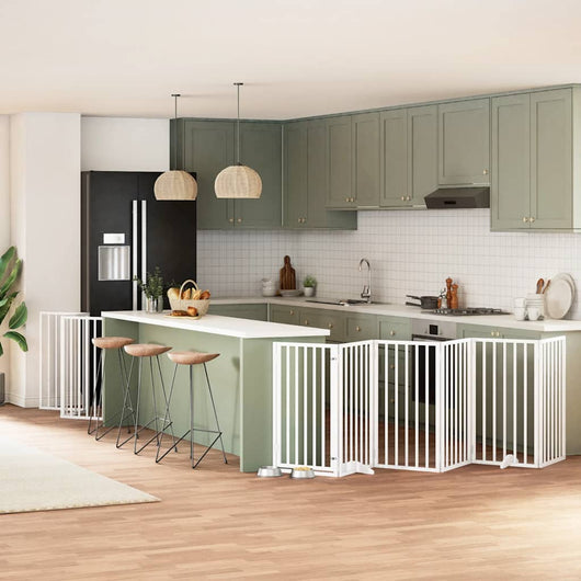 vidaXL Cancello Cani Porta Pieghevole Bianco 15 Pannelli 750 cm Pioppo