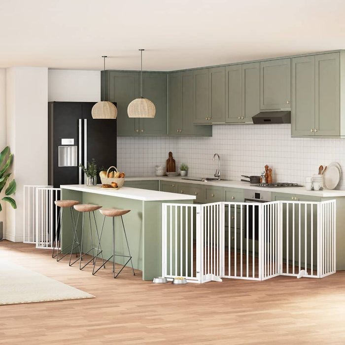 vidaXL Cancello Cani Porta Pieghevole Bianco 15 Pannelli 750 cm Pioppo