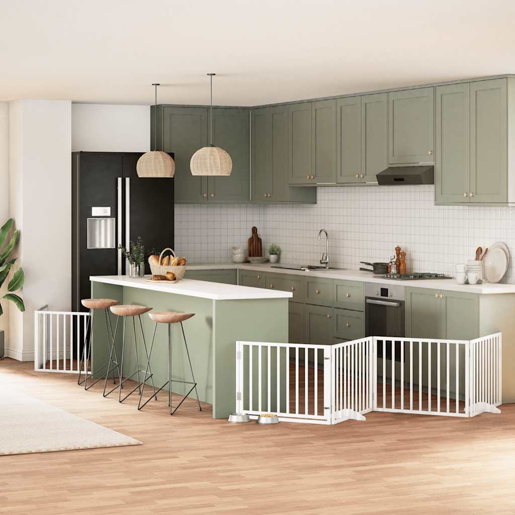 vidaXL Cancello Cani Porta Pieghevole Bianco 6 Pannelli 480 cm Pioppo