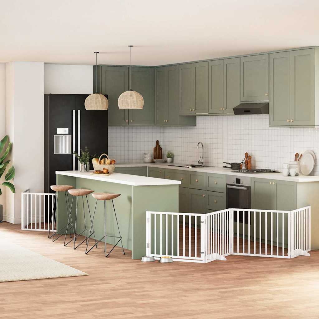 vidaXL Cancello Cani Porta Pieghevole Bianco 12 Pannelli 640 cm Pioppo