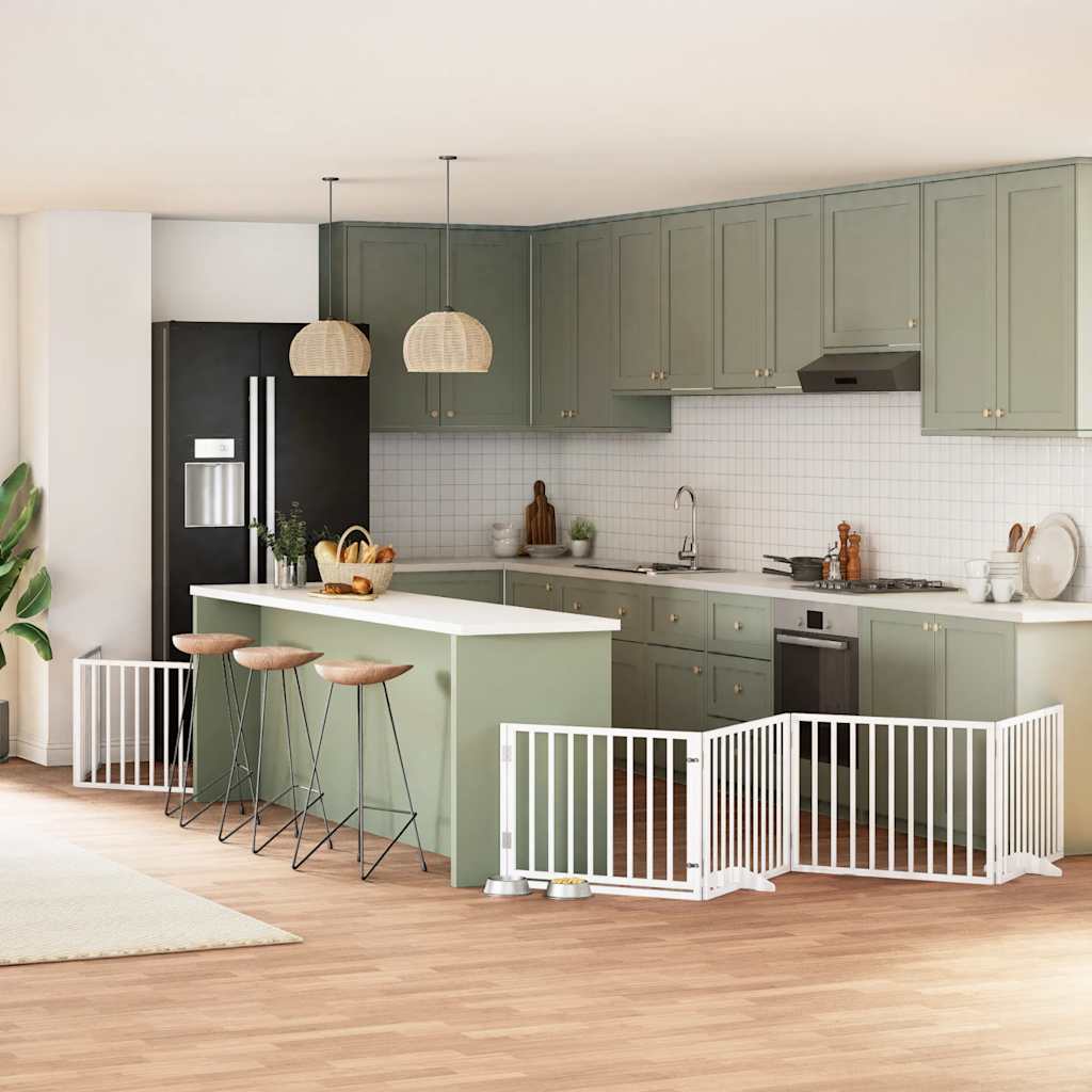 Cancello Cani Porta Pieghevole Bianco 12 Pannelli 960 cm Pioppo 3155564