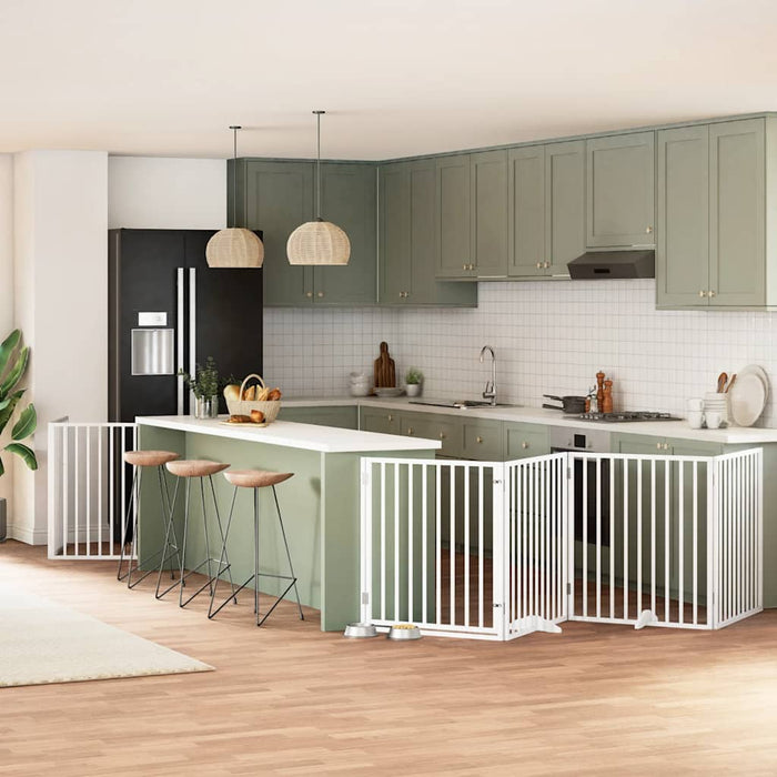 vidaXL Cancello Cani Porta Pieghevole Bianco 12 Pannelli 640 cm Pioppo