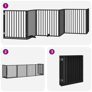 Cancelletto di sicurezza per cani pieghevole a 6 pannelli in legno di pioppo nero 02_0023222