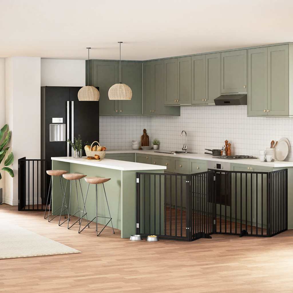 vidaXL Cancello Cani Porta Pieghevole Nero 8 Pannelli 640 cm Pioppo