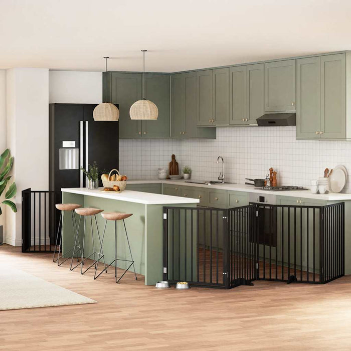 vidaXL Cancello Cani Porta Pieghevole Nero 8 Pannelli 640 cm Pioppo