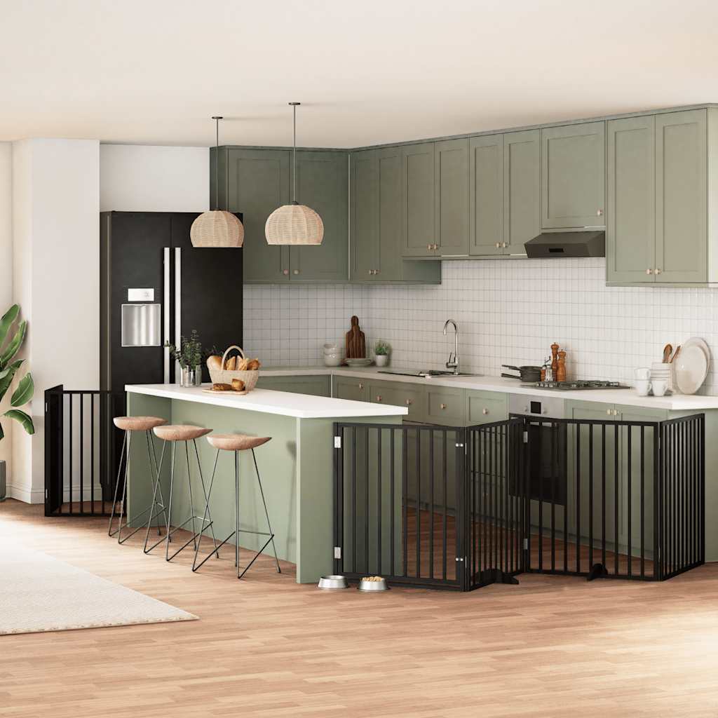 vidaXL Cancello Cani Porta Pieghevole Nero 12 Pannelli 960 cm Pioppo