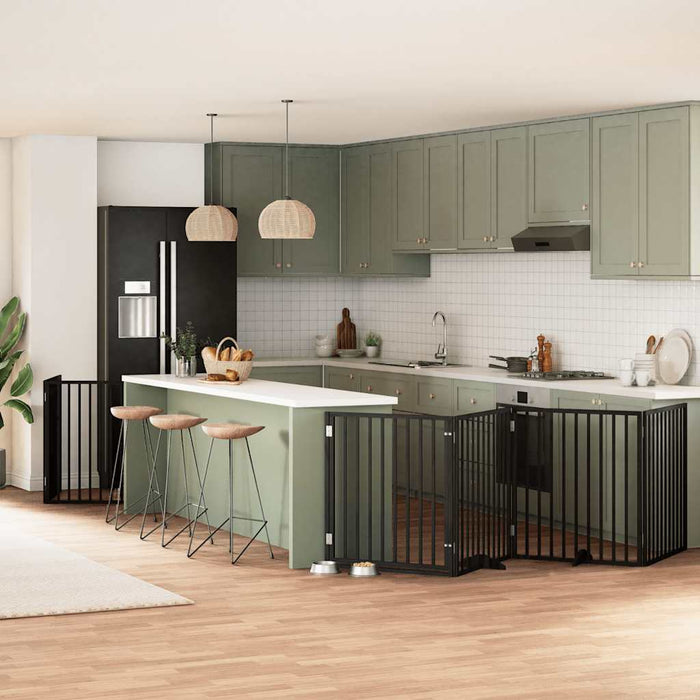 vidaXL Cancello Cani Porta Pieghevole Nero 12 Pannelli 960 cm Pioppo