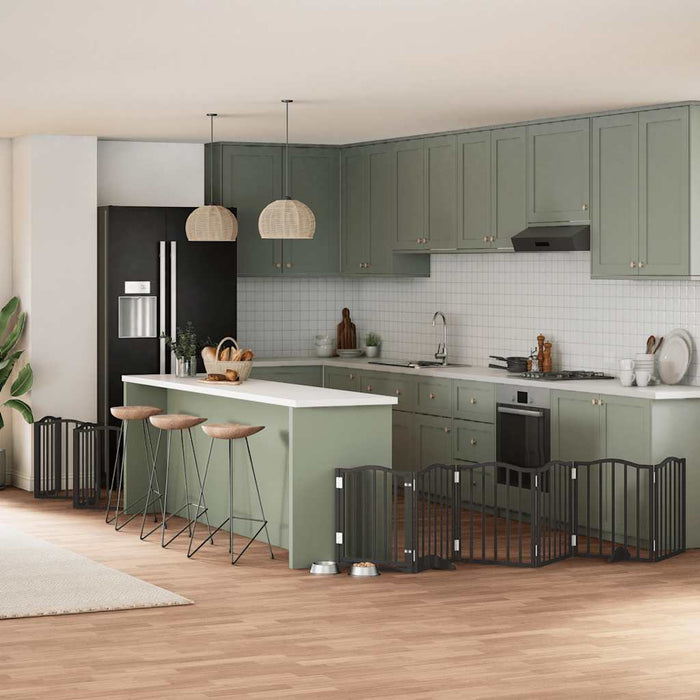 Cancello Cani Porta Pieghevole Nero 12 Pannelli 600 cm Pioppo 3155598