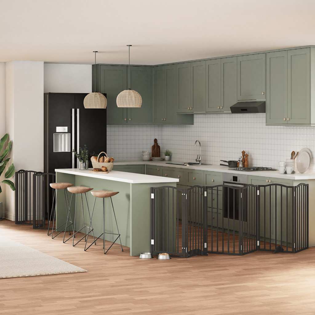 vidaXL Cancello Cani Porta Pieghevole Nero 15 Pannelli 750 cm Pioppo