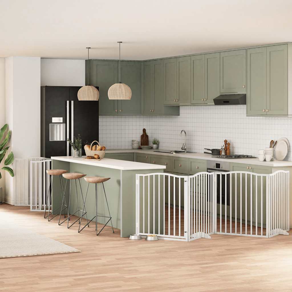 vidaXL Cancello Cani Porta Pieghevole Bianco 12 Pannelli 960 cm Pioppo