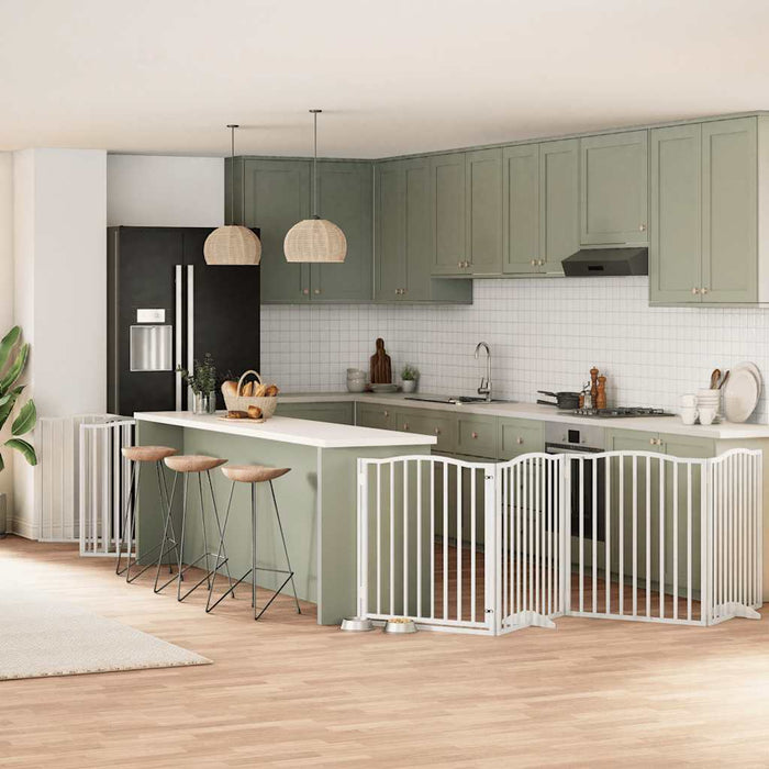 vidaXL Cancello Cani Porta Pieghevole Bianco 12 Pannelli 960 cm Pioppo