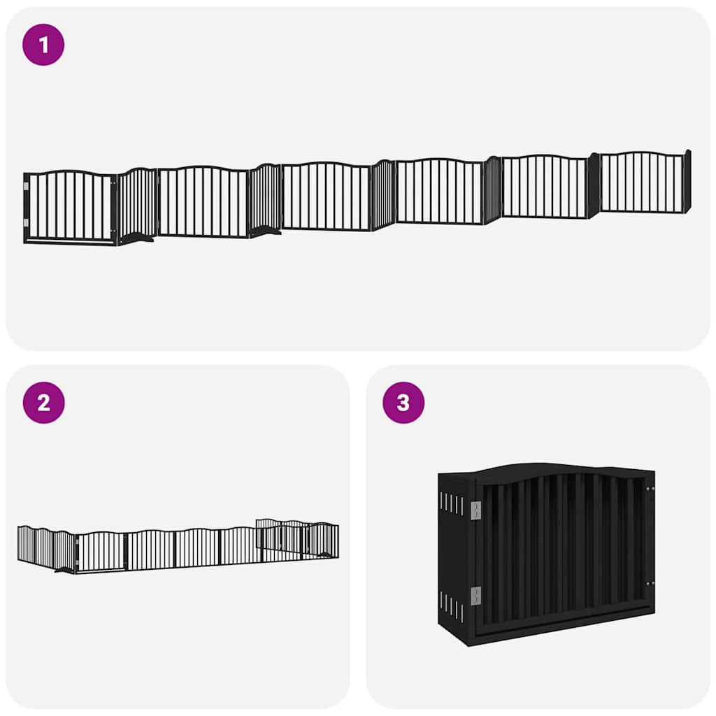 vidaXL Cancello Cani Porta Pieghevole Nero 12 Pannelli 960 cm Pioppo