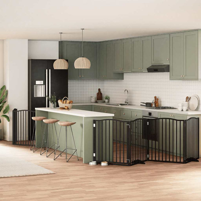 vidaXL Cancello Cani Porta Pieghevole Nero 8 Pannelli 640 cm Pioppo