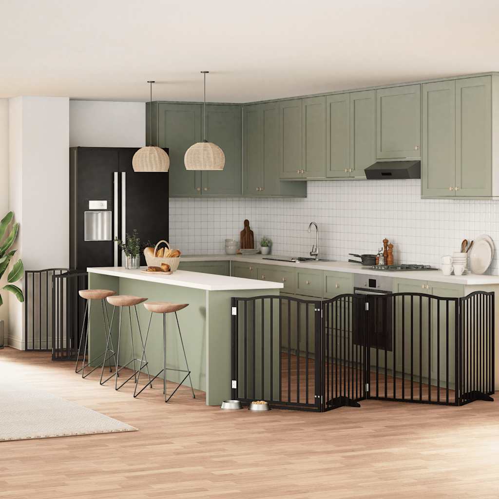 Cancello Cani Porta Pieghevole Nero 10 Pannelli 800 cm Pioppo 3155631