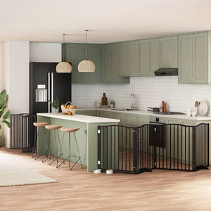 vidaXL Cancello Cani Porta Pieghevole Nero 12 Pannelli 960 cm Pioppo