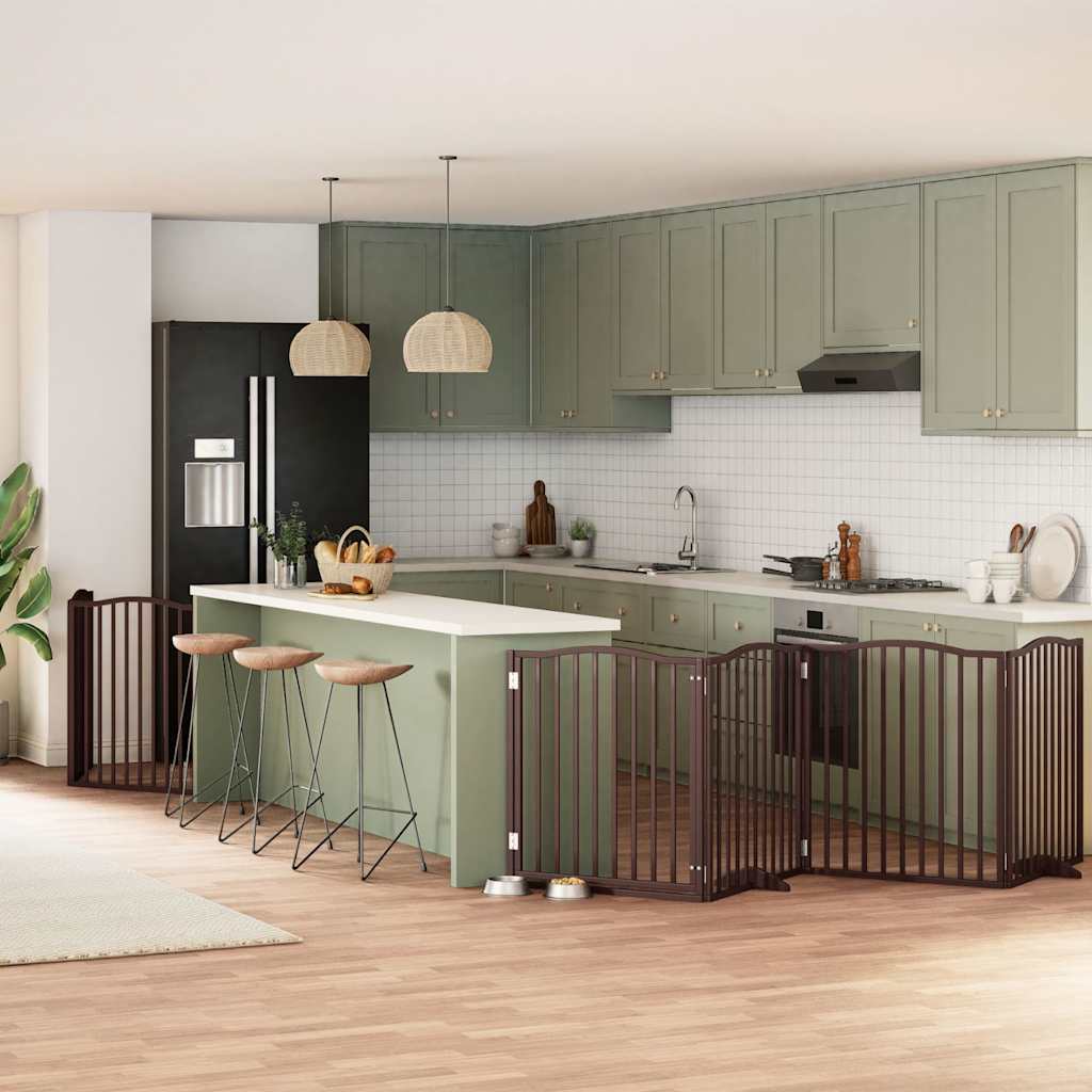 Cancello Cani Porta Pieghevole Marrone 8 Pannelli 640cm Pioppo 3155638