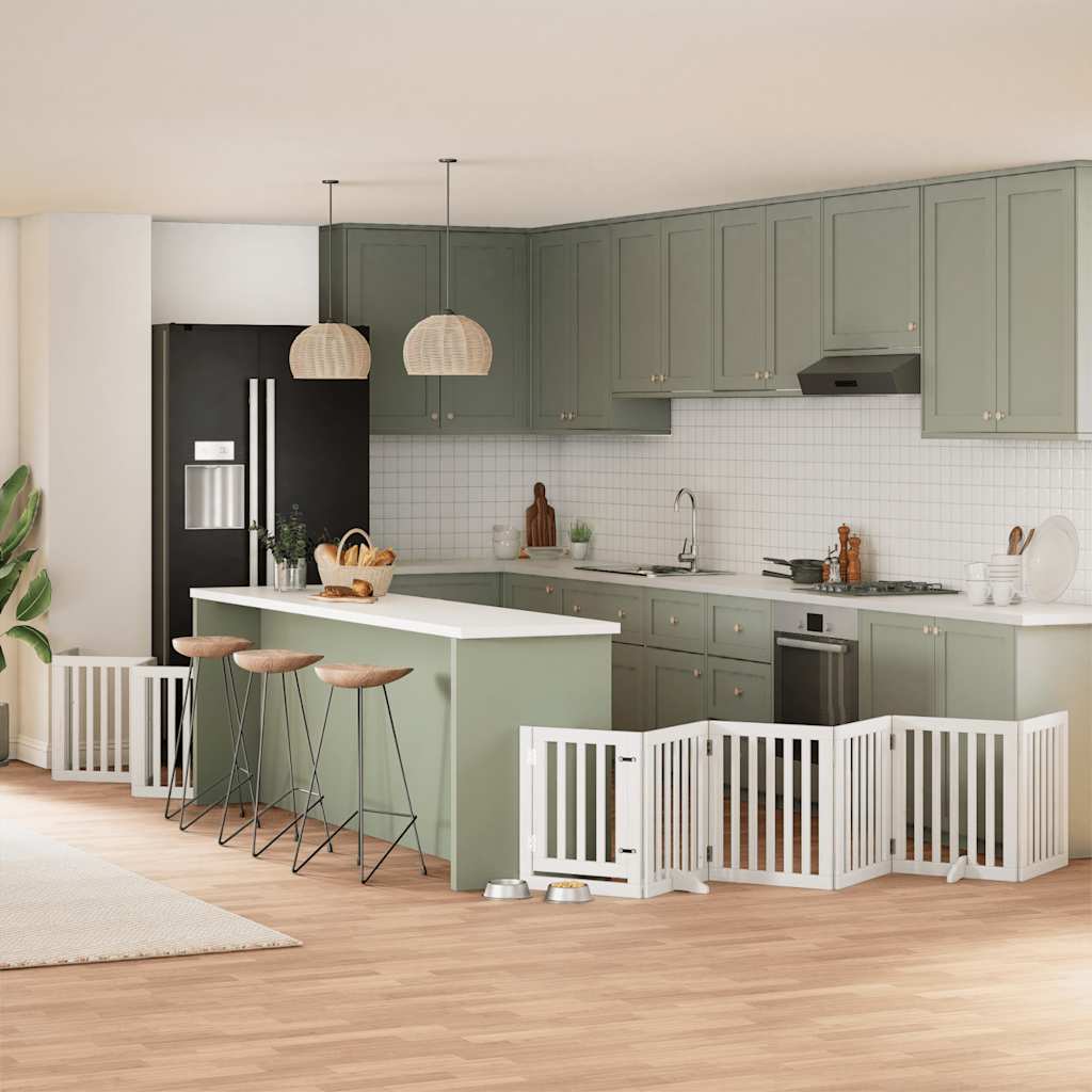 vidaXL Cancello Cani Porta Pieghevole Bianco 12 Pannelli 600 cm Pioppo