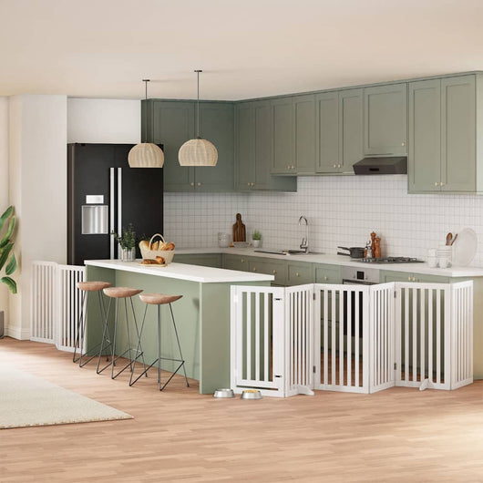 Cancello Cani Porta Pieghevole Bianco 9 Pannelli 450 cm Pioppo 3155650