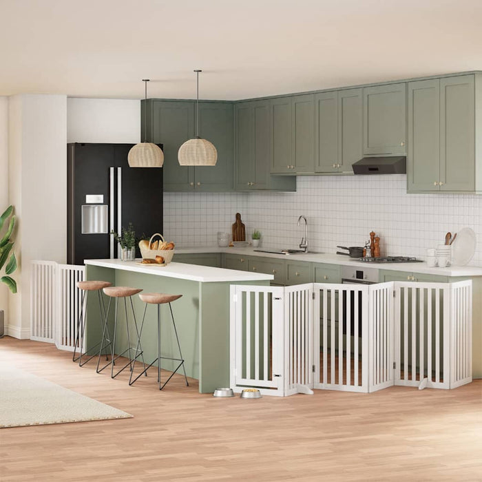 Cancello Cani Porta Pieghevole Bianco 9 Pannelli 450 cm Pioppo 3155650