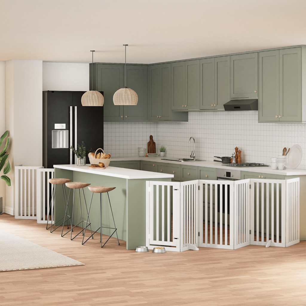 vidaXL Cancello Cani Porta Pieghevole Bianco 15 Pannelli 750 cm Pioppo