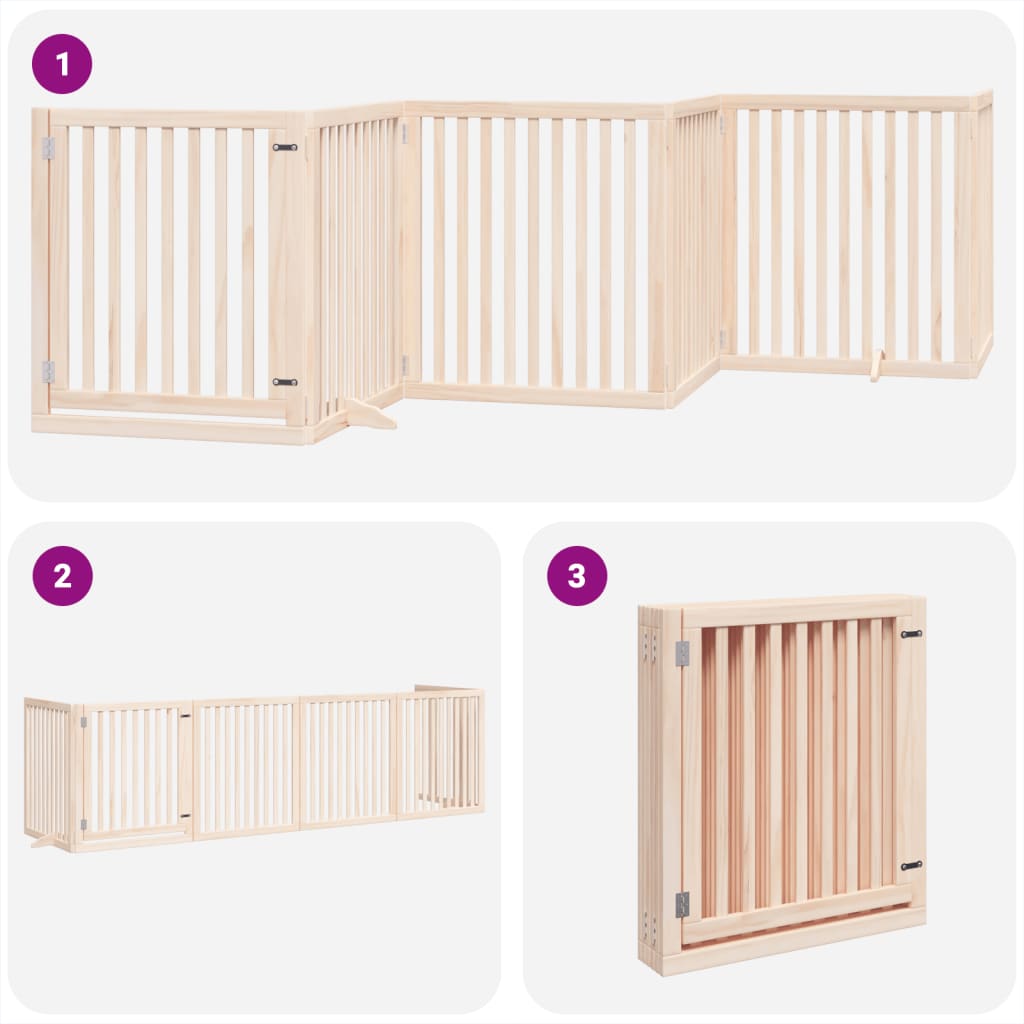 Cancelletto di sicurezza per cani con porta pieghevole a 6 pannelli in legno di pioppo marrone 02_0023018