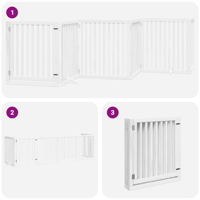 Cancello di sicurezza per cani animali domestici porta pieghevole 6 pannelli in legno di pioppo bianco 02_0023230