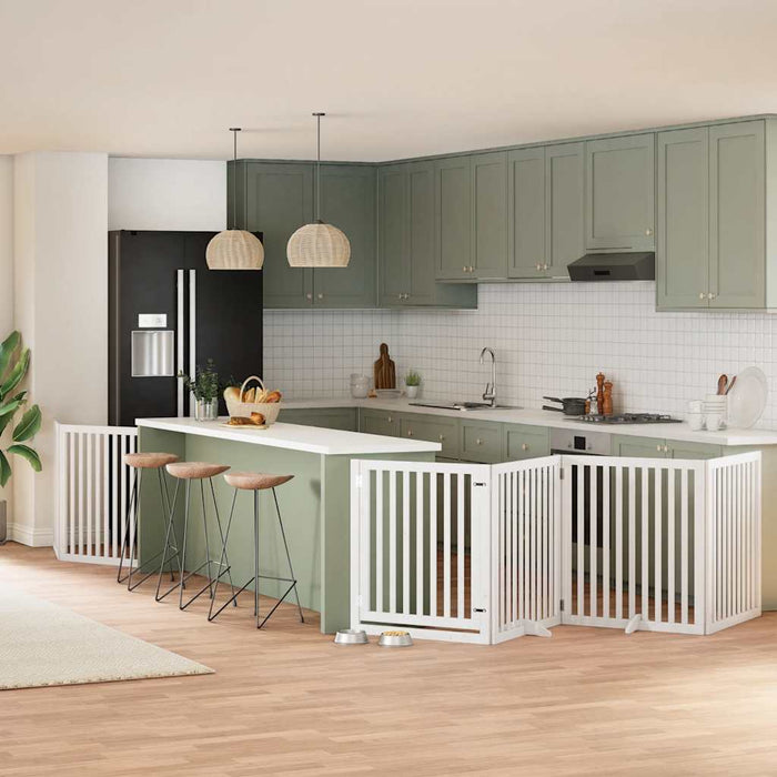 vidaXL Cancello Cani Porta Pieghevole Bianco 6 Pannelli 480 cm Pioppo