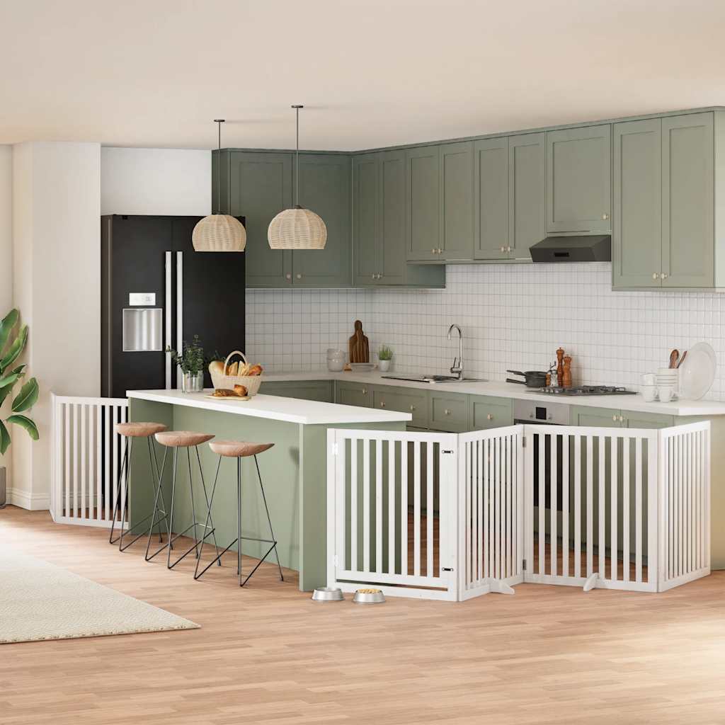 Cancello Cani Porta Pieghevole Bianco 6 Pannelli 480 cm Pioppo 3155677