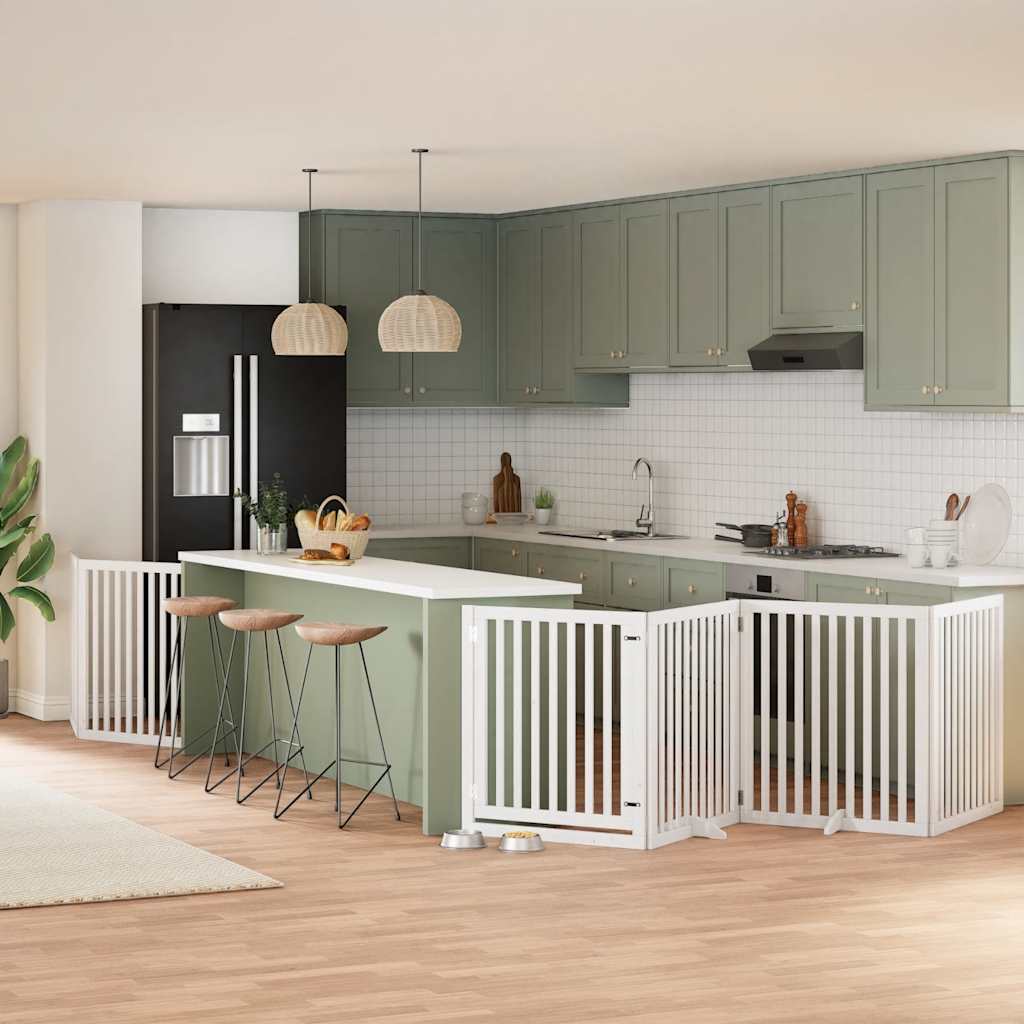 vidaXL Cancello Cani Porta Pieghevole Bianco 12 Pannelli 640 cm Pioppo