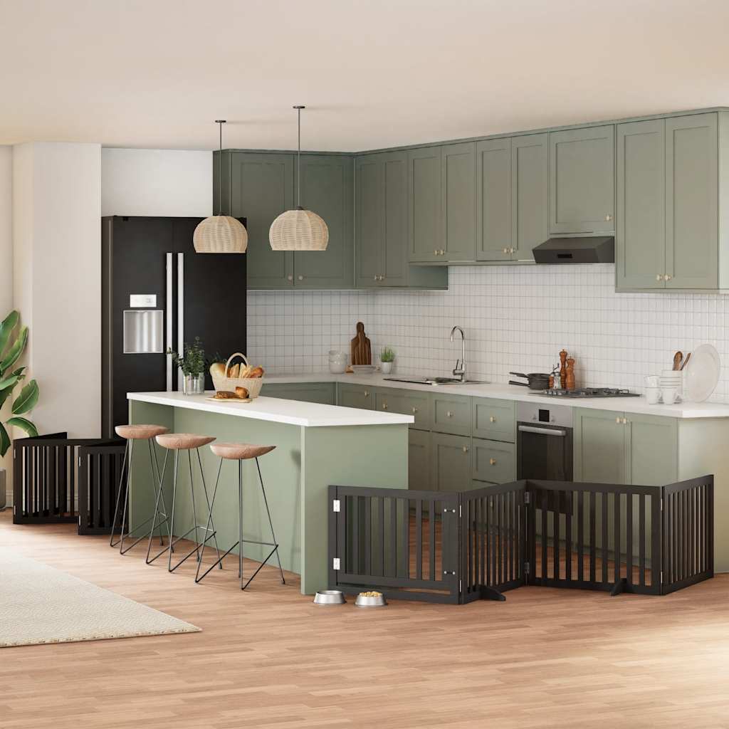 vidaXL Cancello Cani Porta Pieghevole Nero 12 Pannelli 960 cm Pioppo