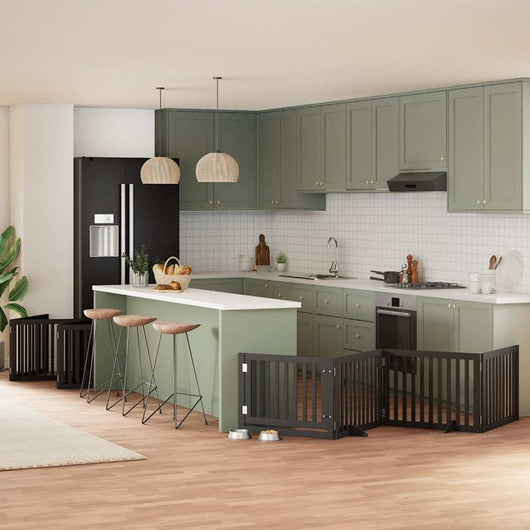 Cancello Cani Porta Pieghevole Nero 12 Pannelli 960 cm Pioppo 3155684