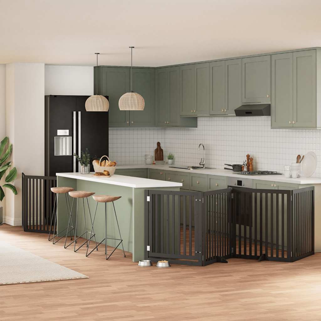 Cancello Cani Porta Pieghevole Nero 8 Pannelli 640 cm Pioppo 3155686