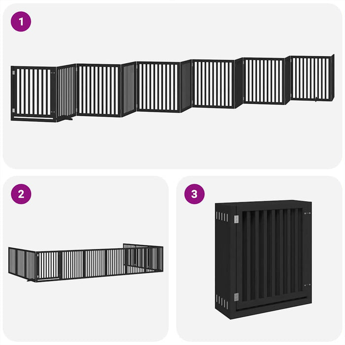 vidaXL Cancello Cani Porta Pieghevole Nero 12 Pannelli 960 cm Pioppo