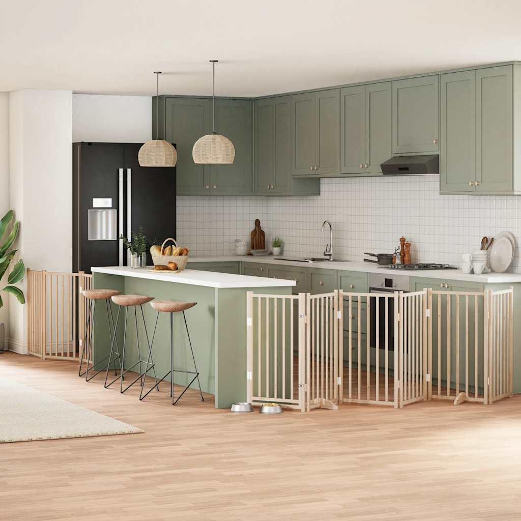 vidaXL Cancello per Cani con Porta Pieghevole 9 Pannelli 450 cm Pioppo